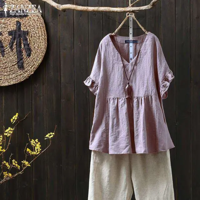 Ruffled Loose Plus Size Top For Ethnic Style Shirt Women Purple - Shop at LoveMi