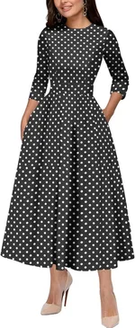 Slim Fit Waist Retro Printed Dress Women With Pockets - 4 Flowers