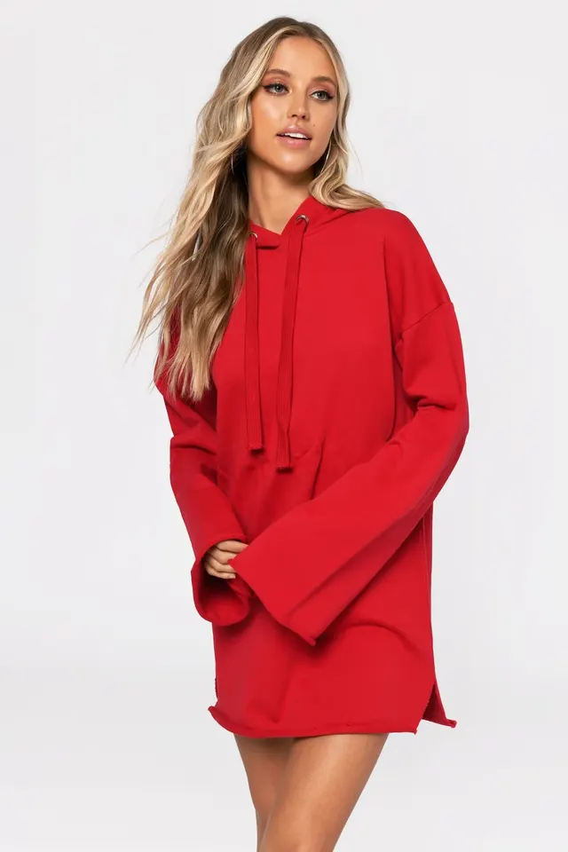 Pure Color Split Dress Baggy Fashion Top Red - Shop at LoveMi