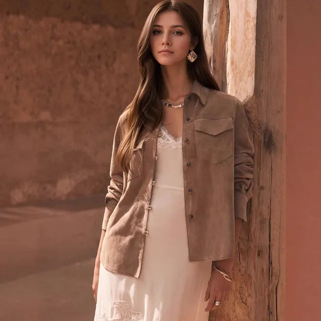Lapel Multi pocket Design Loose fitting Women's Jacket Light Brown - Shop at LoveMi