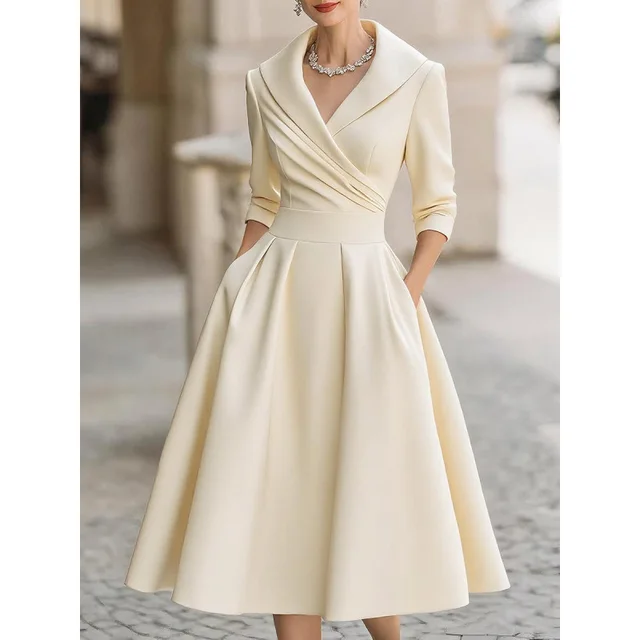 Elegant Formal Waist tight Dress Slimming Elegant Long Sleeve White - Shop at LoveMi