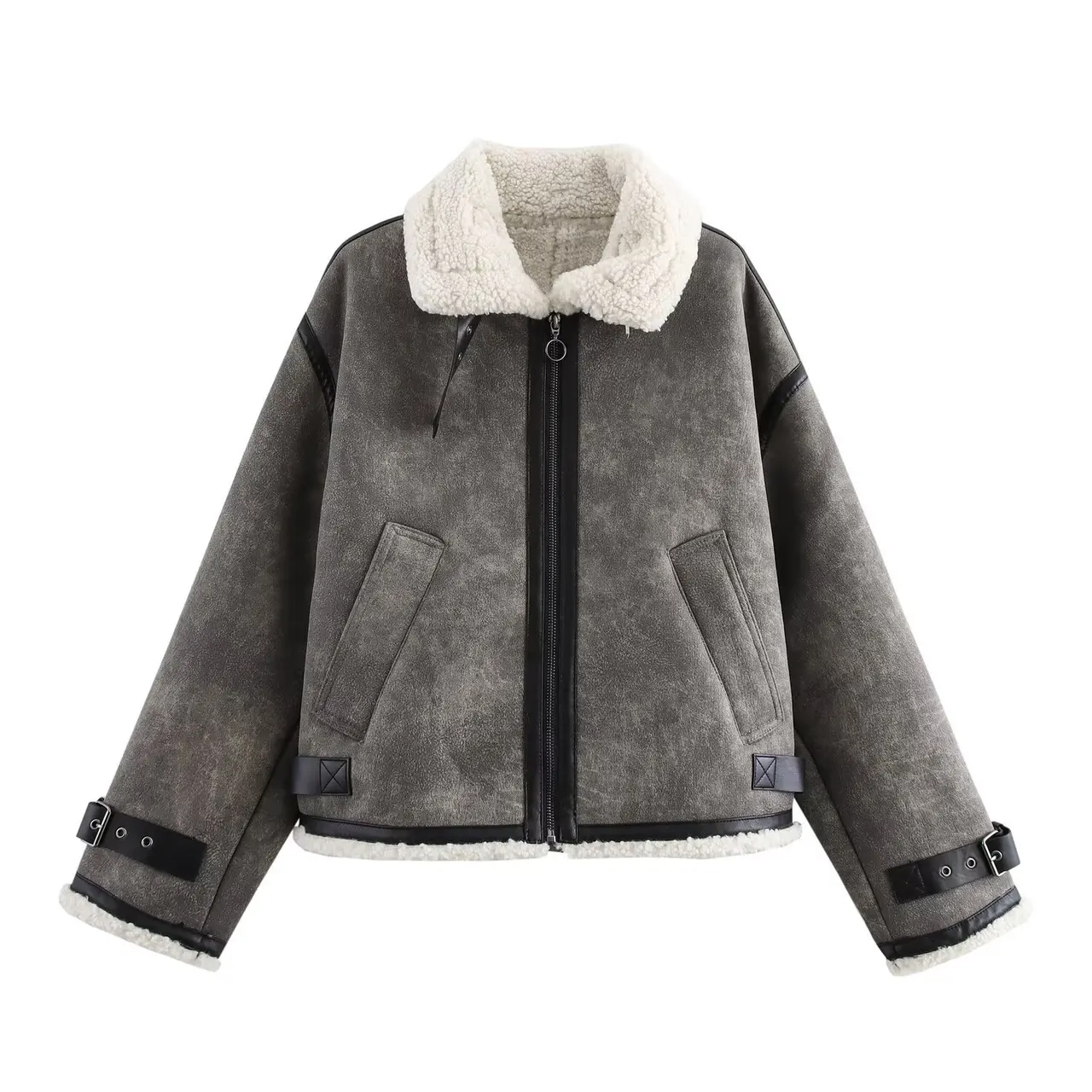 Double-sided Lapel Long-sleeved Jacket With Loop Trim