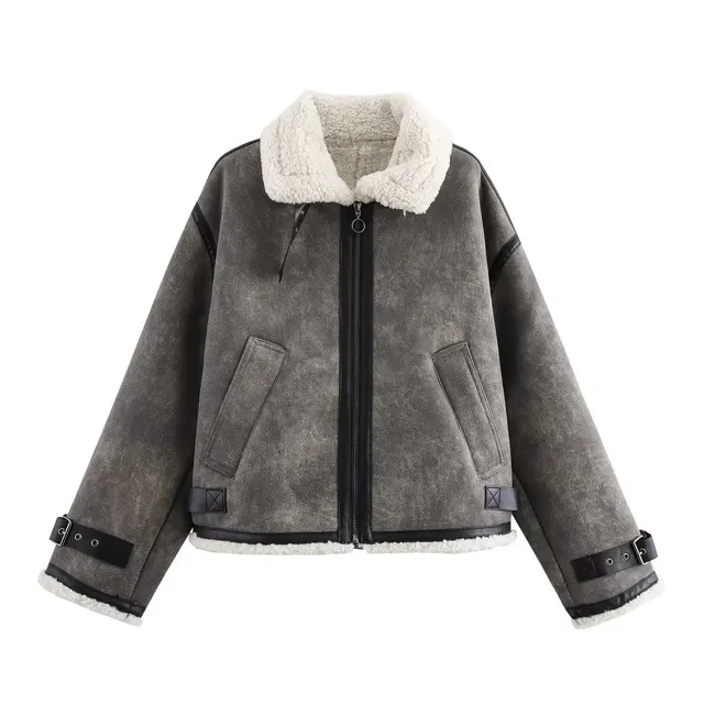 Double sided Lapel Long sleeved Jacket With Loop Trim Picture Color - Shop at LoveMi