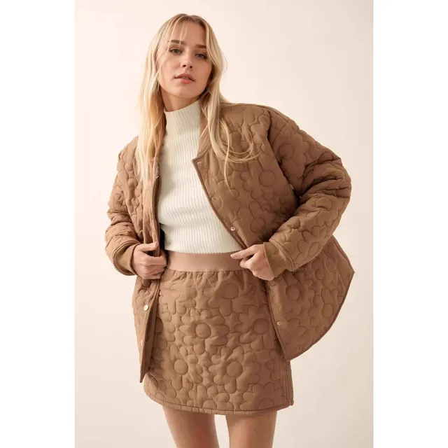 Fashion Flower Silk Line Cotton Jacket Temperament Wild Coat Light Brown - Shop at LoveMi