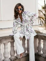 Fashion Commuter Lace Printing Long Sleeve Mid-length Women's Coat - Color