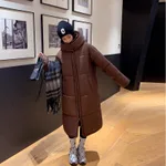 Women's Long Loose Thickening Keep Warm Hooded Cotton-padded Coat - Brown