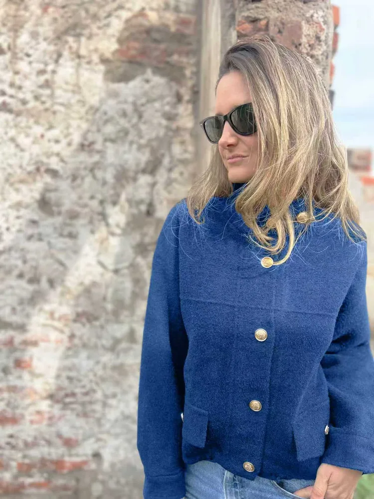 Tie Pocket Cardigan Single-breasted Mid-length Coat - Blue