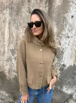Tie Pocket Cardigan Single-breasted Mid-length Coat - Khaki