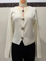High-end Short Knitted Cardigan Slim Slimming Metal Buckle Sweater For Women - White