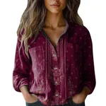 3D Digital Printing Women's Plus Size Lapel Long Sleeve Shirt - Zzs25041503We