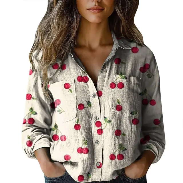 3D Digital Printing Women's Plus Size Lapel Long Sleeve Shirt Zzs25041503Wh - Shop at LoveMi