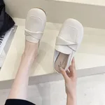Closed Toe Loafers Half Slippers Women Soft Bottom Heel Grandma Shoes Sandals Women - Beige