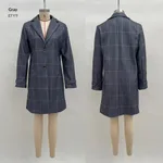 Plaid Mid-length Lapel Large Size Jacket - Grey