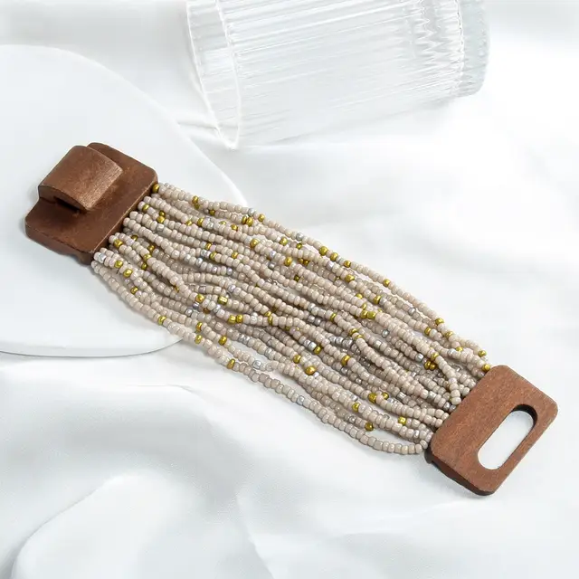 Elastic Multi layer Rice shaped Stringed Beads Wide Bracelet Color3 - Shop at LoveMi