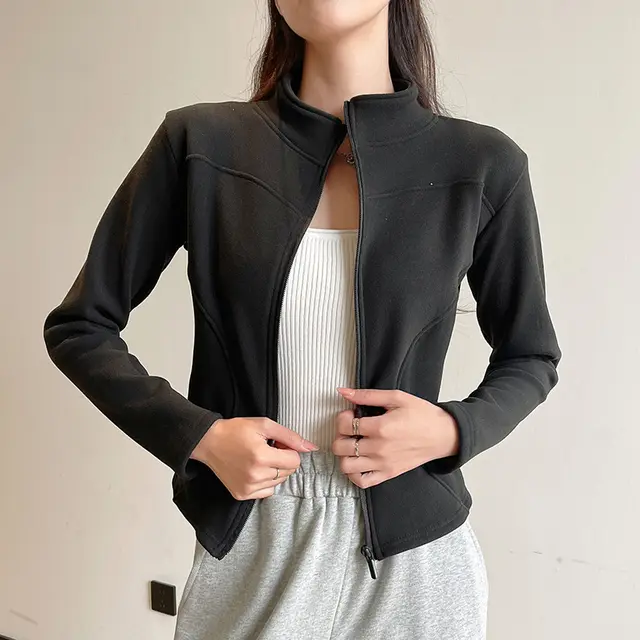 Stand Collar Short Coat Cashmere Hoodie Women Plus Velvet Thickening Black - Shop at LoveMi