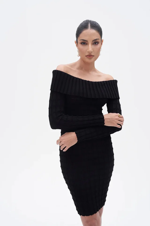 European And American style Cold shoulder Bodycon Knitted Dress With High Sense Black - Shop at LoveMi