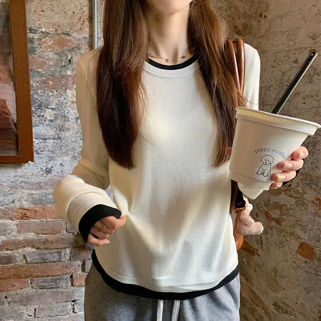 New Fake Two piece Brushed Women's Long Sleeve Apricot - Shop at LoveMi