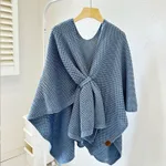 Women's Large-size Long High-grade Knitted Cashmere Shawl With Buckle - Blue