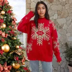 Women's Sweater Gold Thread Snowflake Half Turtleneck Jacquard Loose-fitting - Red