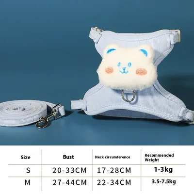 Cat Pulling Rope Adjustable Cat Walking Rope Cute Kittens Special For Going Out Chest Strap Small Dog Pet Supplies Corduroy Blue Bear 1.8M - Shop at LoveMi