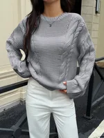 Leisure Minimalist Long Sleeve Sweaters Women's Clothing - Gray