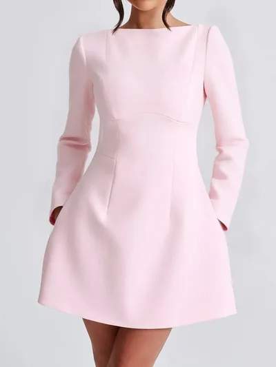 Elegant Style Solid Color Long Sleeve Women's Dress Pink - Shop at LoveMi