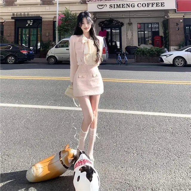 Short Coat Shirt High Waist Short Skirt Elegant Socialite Two piece Suit Pink Suit - Shop at LoveMi