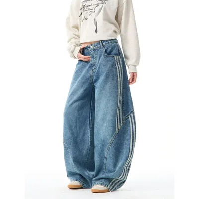 Retro Large Pocket Machete Jeans For Women Blue - Shop at LoveMi