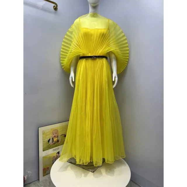 Elegant Solid Color Plus Size Dress Yellow - Shop at LoveMi