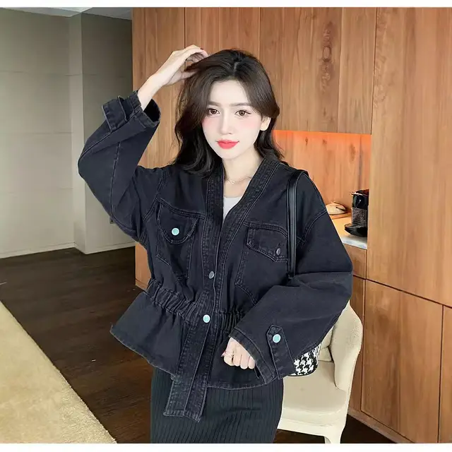 Korean Style Loose B Fashion All matching Black Denim Jacket Black - Shop at LoveMi