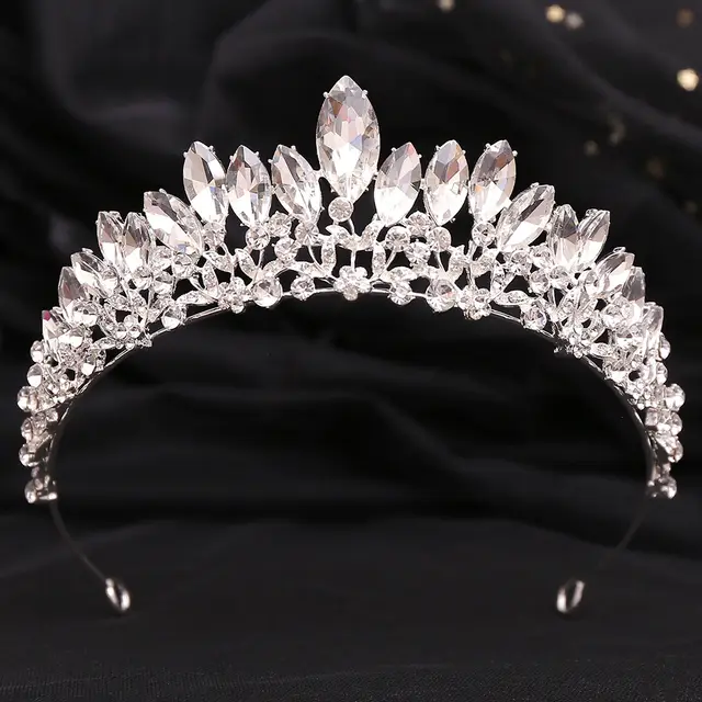 Bridal Crystal Leaf Crown Headdress Female Silver White Diamond - Shop at LoveMi