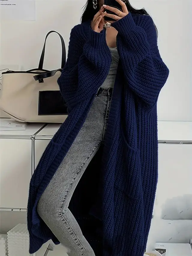 Idle Style Loose Thick Knitted Coat For Women Navy Blue - Shop at LoveMi
