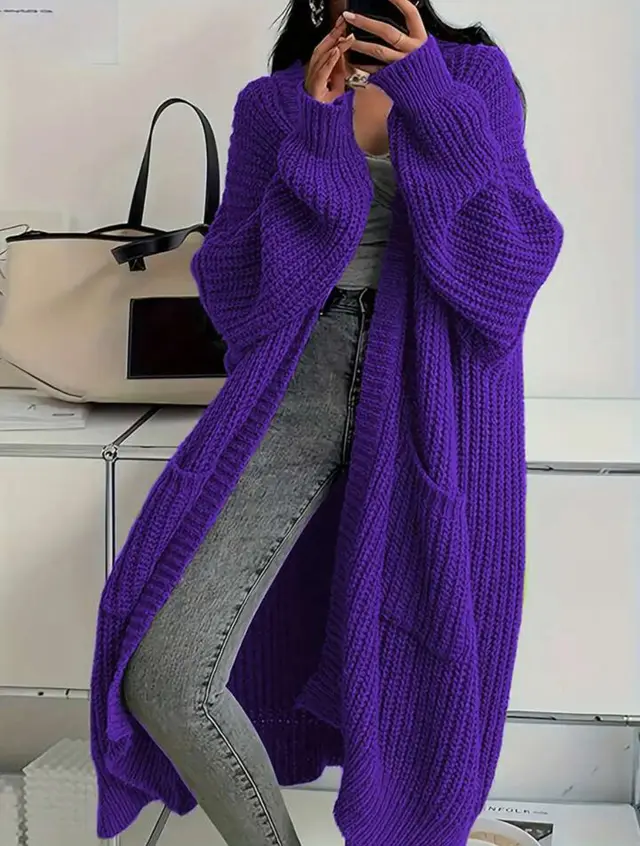Idle Style Loose Thick Knitted Coat For Women Purple - Shop at LoveMi