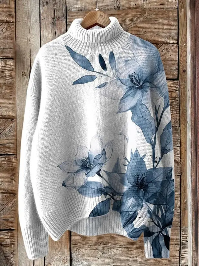 Abstract Printing Casual Cloak Turtleneck Pullover Women Qs407 - Shop at LoveMi