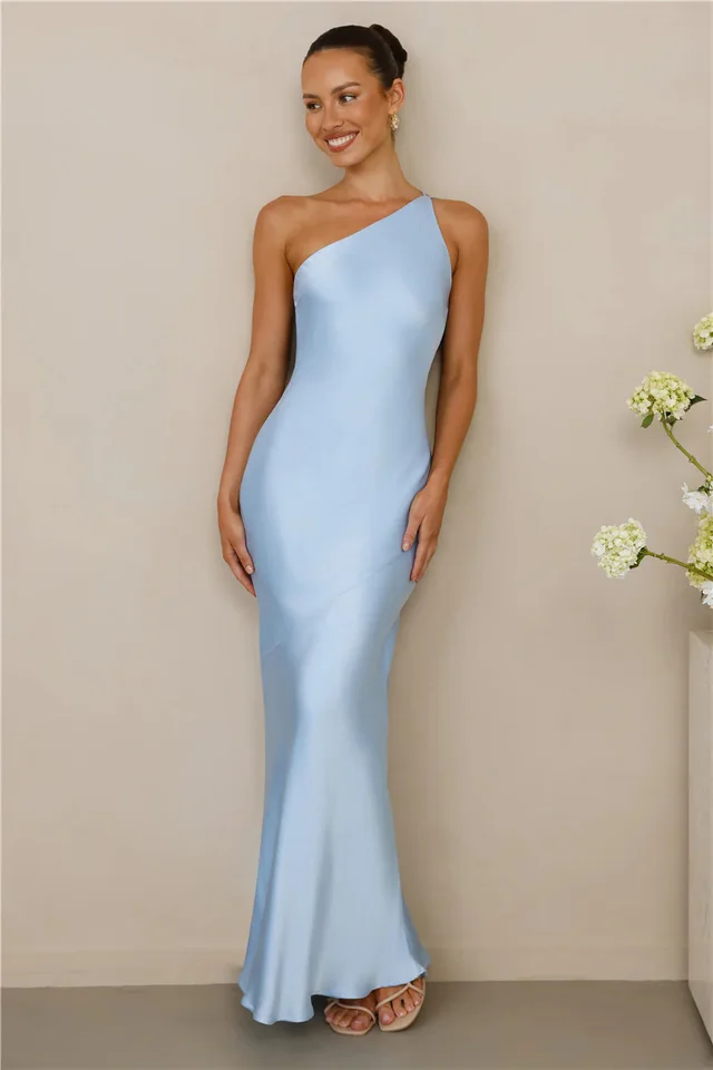 Long Backless Lace Up Slim Fit Women's Dress Light Blue - Shop at LoveMi