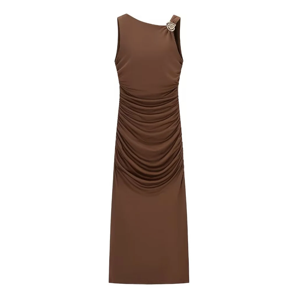 Women's Sleeveless Backless Shell Dress - Coffee Color