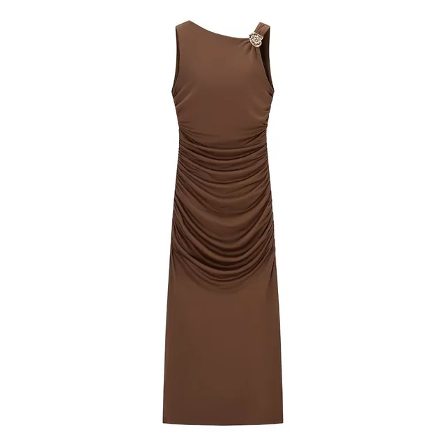 Women's Sleeveless Backless Shell Dress Coffee Color - Shop at LoveMi
