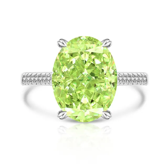 Female Versatile Casual Papalacha High Carbon Diamond Ice Flower Ring White Gold Color Apple Green - Shop at LoveMi