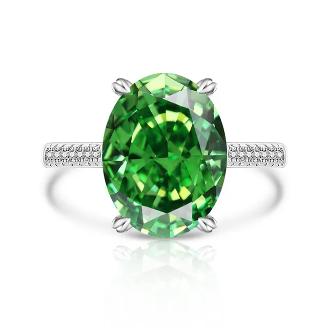 Female Versatile Casual Papalacha High Carbon Diamond Ice Flower Ring White Gold Color Emerald Green - Shop at LoveMi