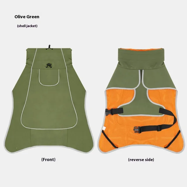 Dog Shell Jacket Waterproof And Rainproof Dual use Clothes Large Pet Trench Coat Olive Green - Shop at LoveMi