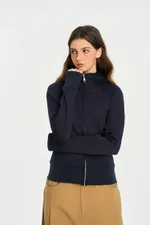 Women's Fashion Brand Solid Color Slim Gray Short Coat - Navy Blue