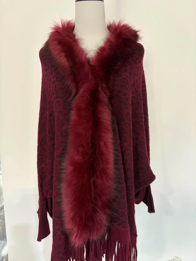 Leopard Print Leopard Print Fur Collar Wine Red - Shop at LoveMi