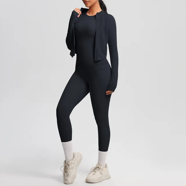 Women's Tight Sports Zipper Jacket Slimming Fitness Suit Black - Shop at LoveMi