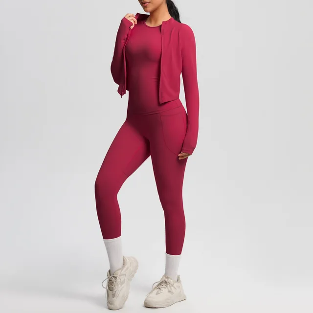 Women's Tight Sports Zipper Jacket Slimming Fitness Suit Carmine - Shop at LoveMi