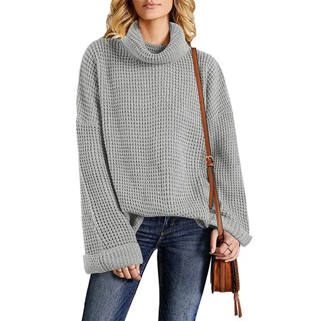 Solid Color Sweater Women's European And American Lapel Loose Gray - Shop at LoveMi
