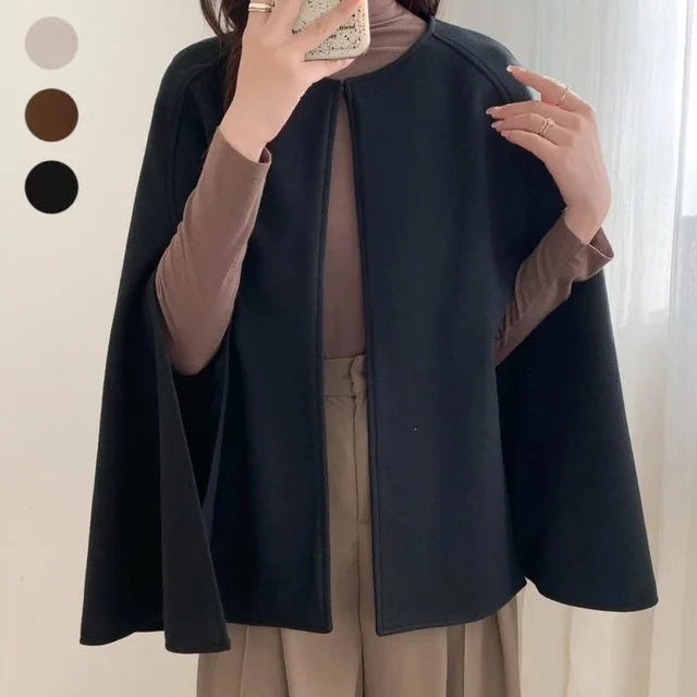 Woolen Overcoat Women's Autumn All matching Outer Wear Shawl Black - Shop at LoveMi
