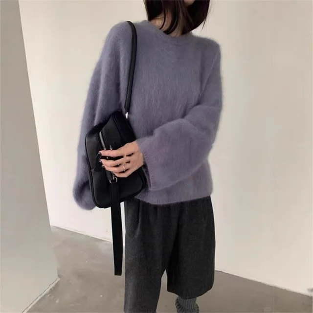 Idle Style Green Show White Long Sleeve Sweater Women Loose Pullover Inner Wear Chic Light Purple - Shop at LoveMi