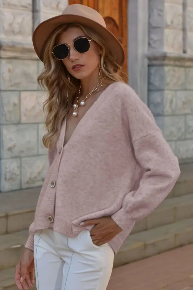 Cardigan Single breasted Solid Color Coat Lotus Root Color - Shop at LoveMi