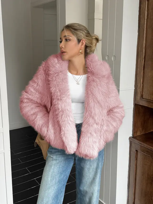 Fleece Long Sleeve Coat Women's Clothing Pink - Shop at LoveMi