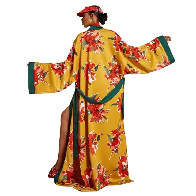 Fashion Women's Wear Kimono Printed INS Trench Coat Gold - Shop at LoveMi